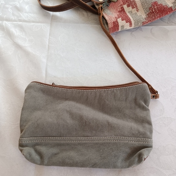 Myra Bag Leather, Canvas Weekender Bag With Wristlet Clutch/Cosmetic Bag - Picture 16 of 17